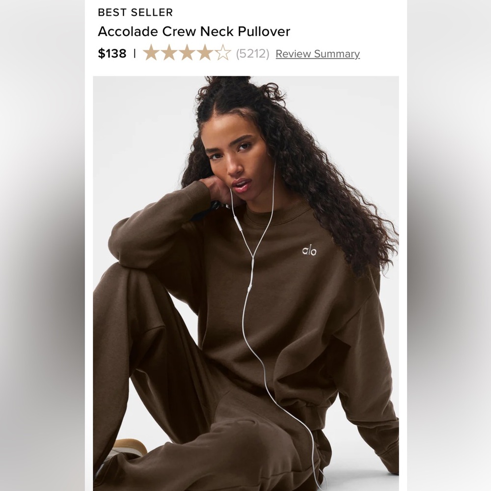 Alo Accolade Crew Neck Brown Pullover - Picture 3 of 8